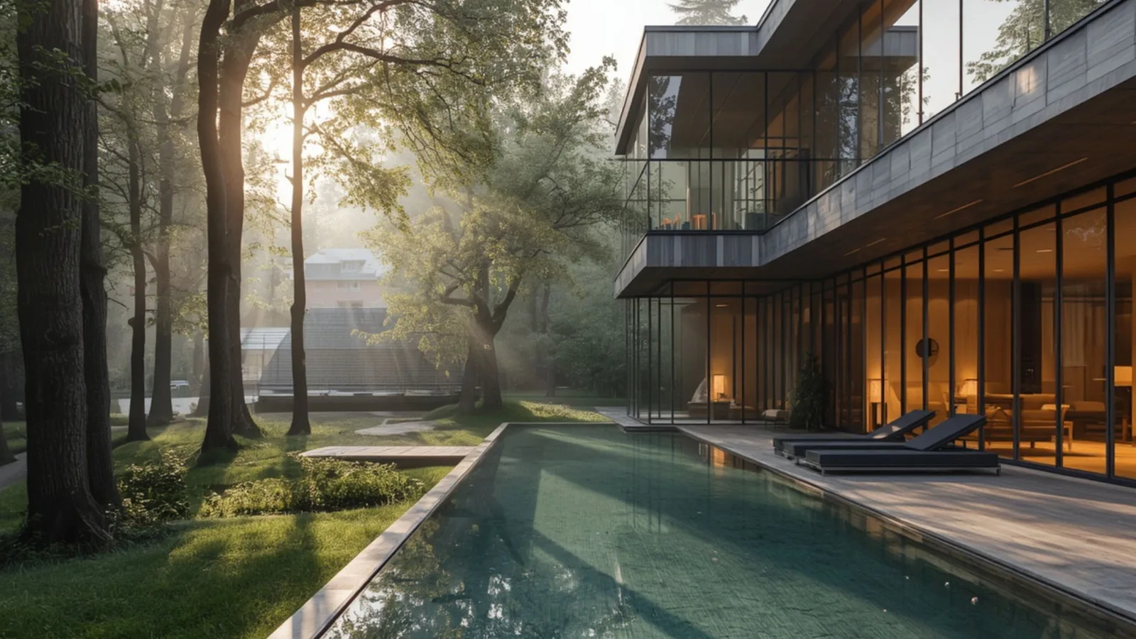 Modernes Hotel mit Pool am Waldrand