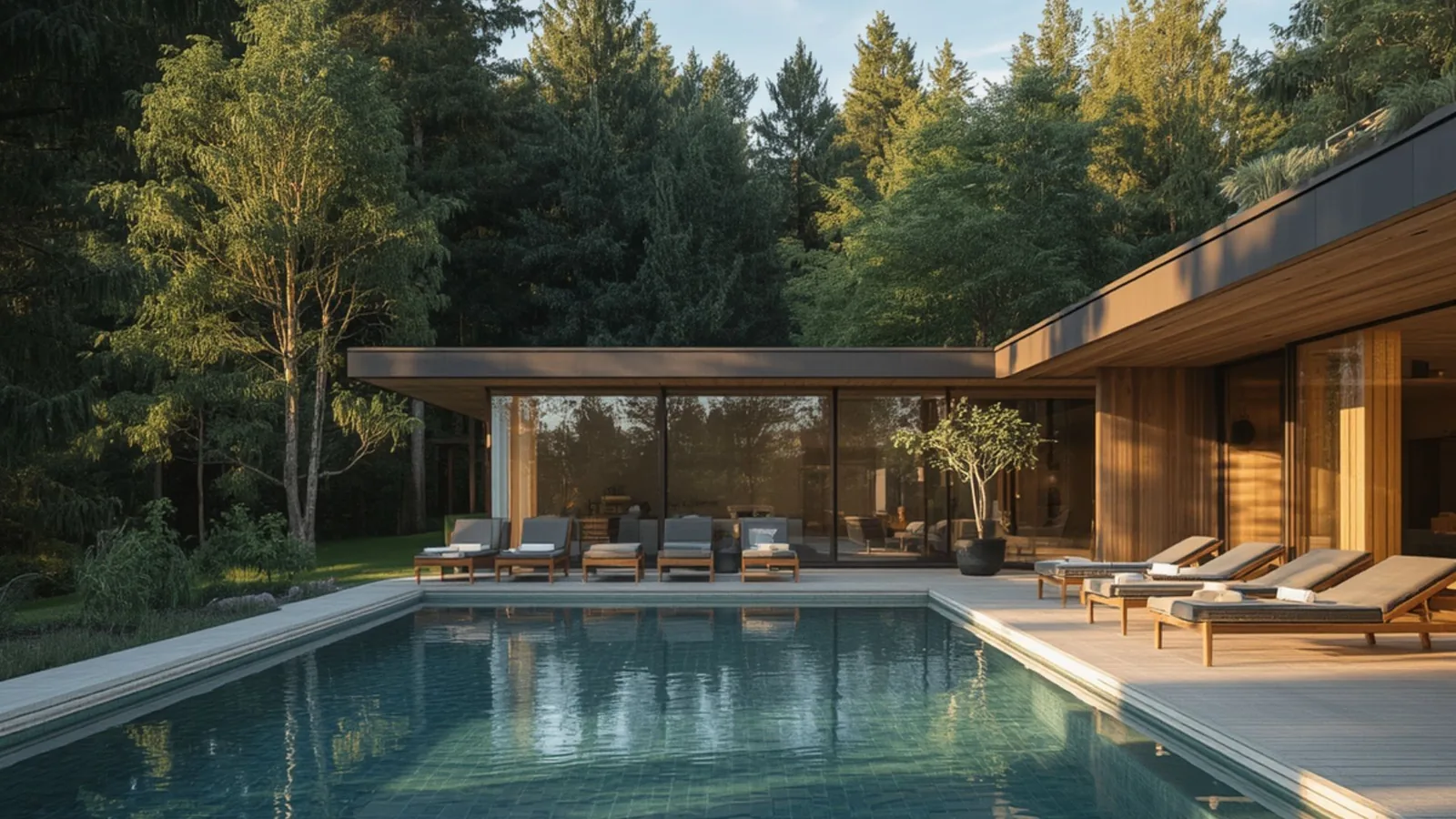 Hotel mit Pool und Terrasse im Wald